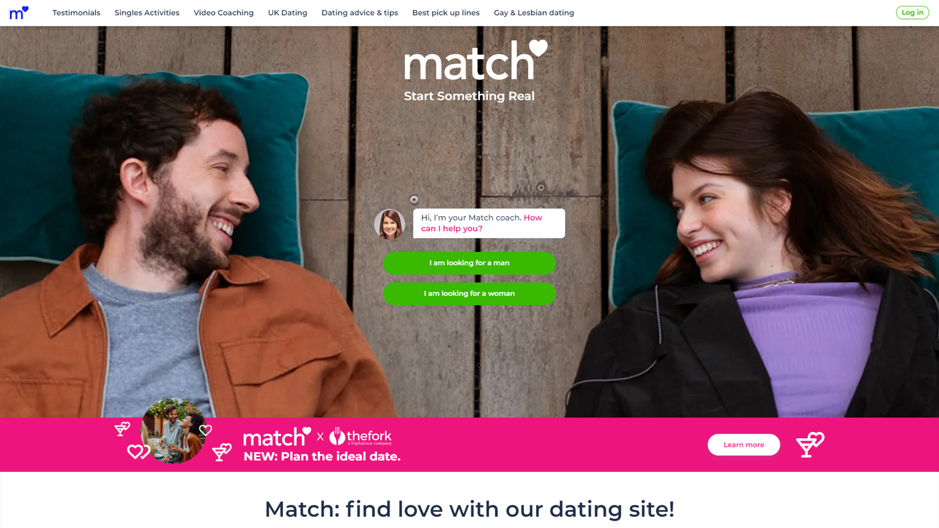 Home page of Match.com dating site.